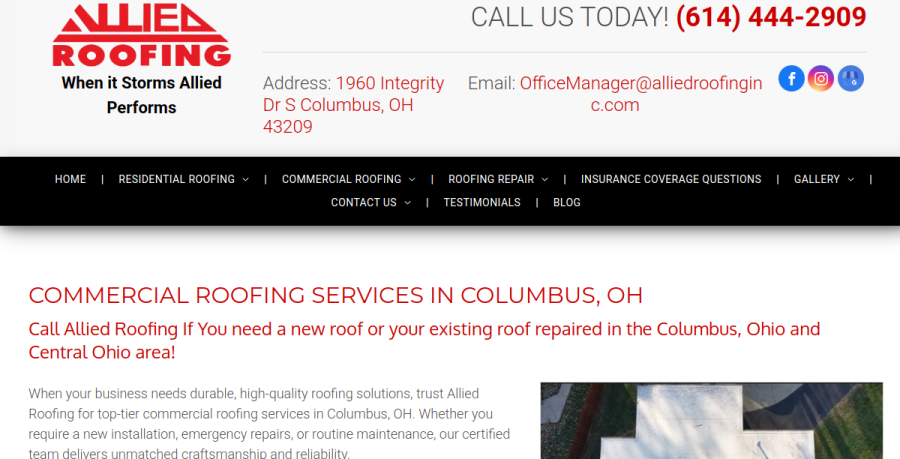 Screenshot of Allied Roofing Inc. website