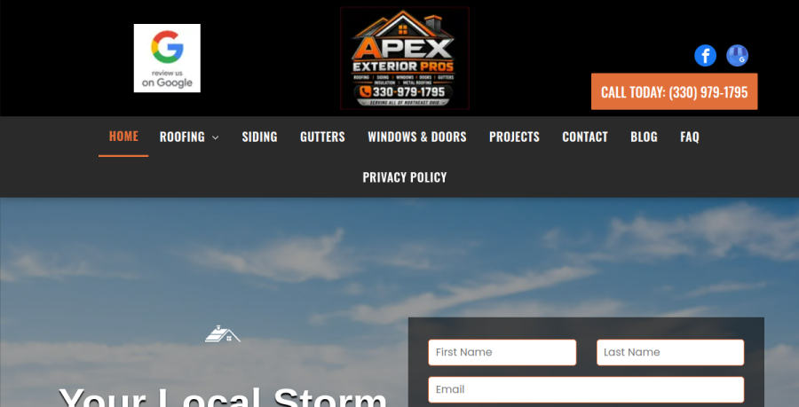 Screenshot of Apex Exteriors Plus website