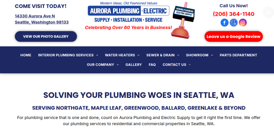 Screenshot of Aurora Plumbing and Electric Supply, Inc website