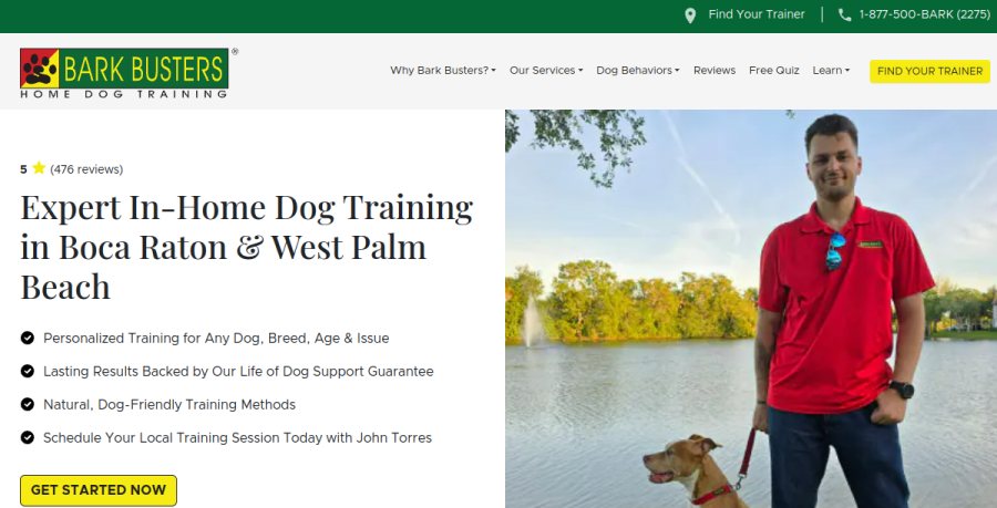 Screenshot of Bark Busters Home Dog Training Boca Raton website