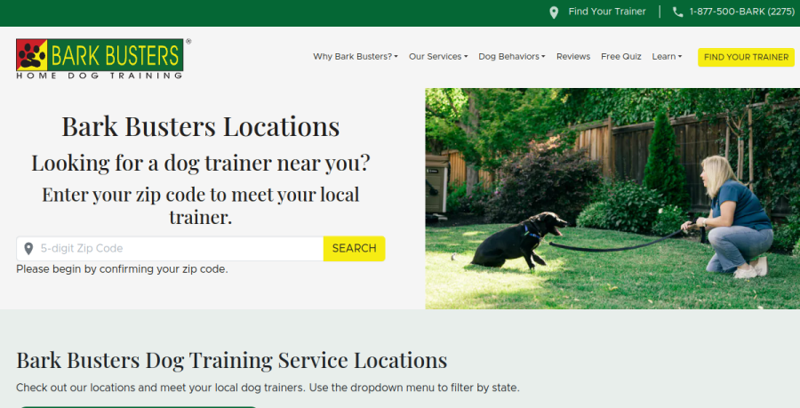 Screenshot of Bark Busters Home Dog Training Brevard County website