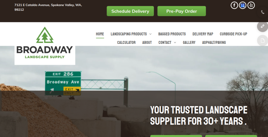 Screenshot of Broadway Landscape Supply website