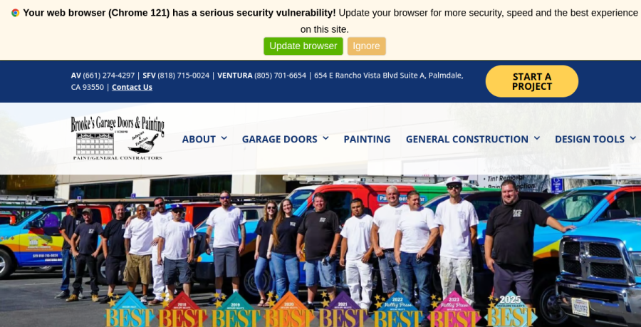 Screenshot of Brookes Garage Doors Painting & General Contractors website