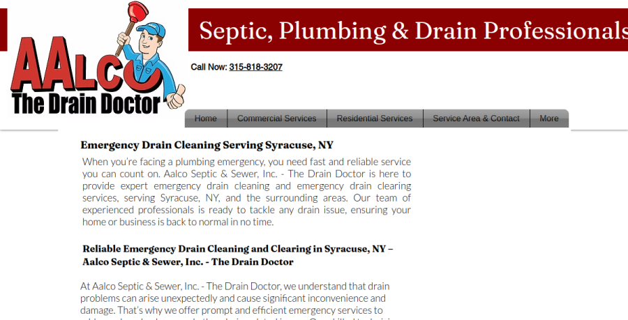 Screenshot of Aalco Septic & Sewer, Inc. website