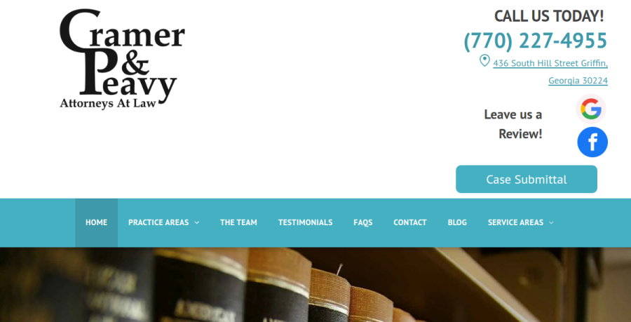 Screenshot of Cramer & Peavy Attorneys at Law website