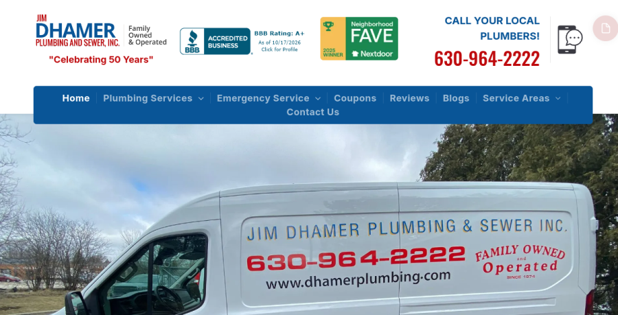 Screenshot of Jim Dhamer Plumbing and Sewer, Inc. website