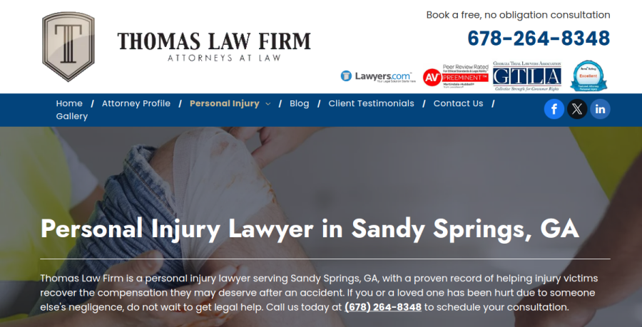 Screenshot of Thomas Law Firm website