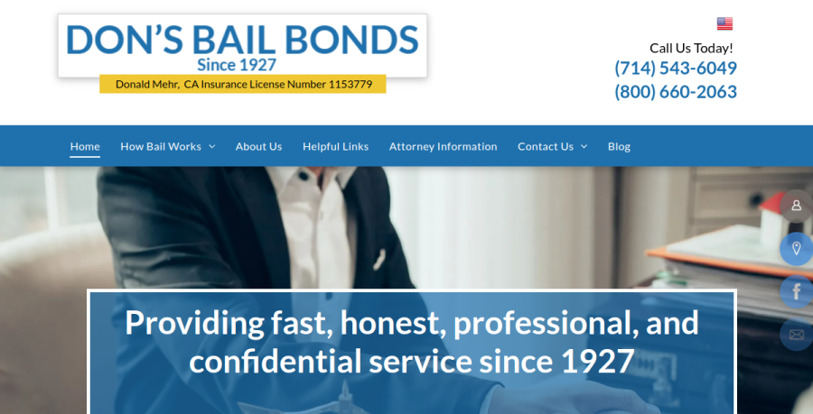 Screenshot of Don's Bail Bonds website