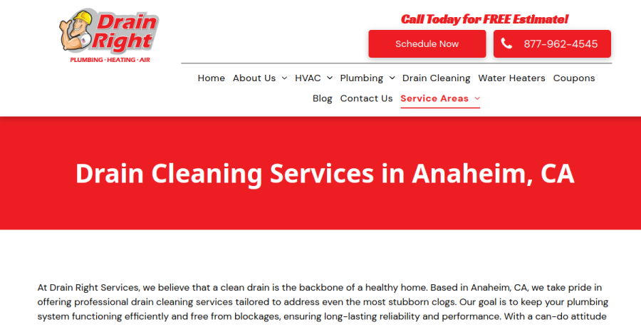 Screenshot of Drain Right Services website