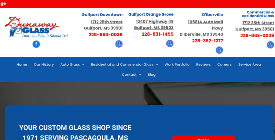 Screenshot of Dunaway Glass website