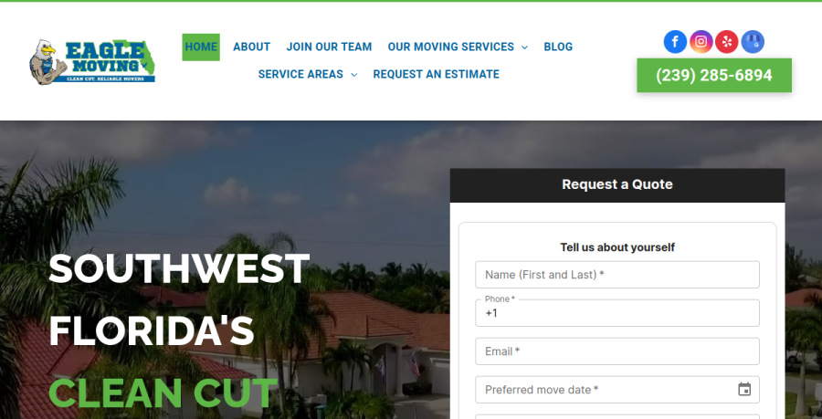 Screenshot of  Eagle Moving website