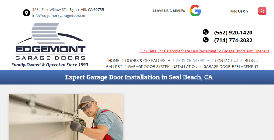 Screenshot of Edgemont Garage Door Service  website