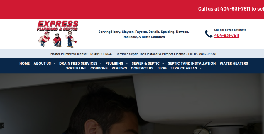 Screenshot of Express Plumbing & Septic website