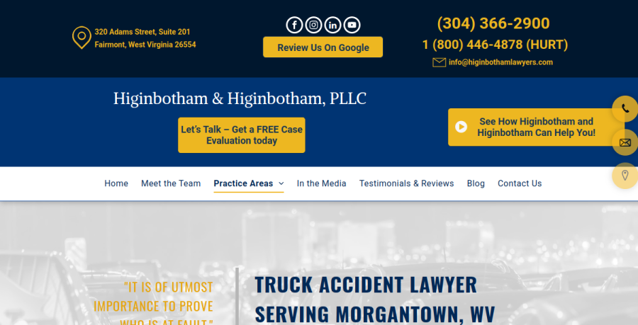 Screenshot of Higinbotham & Higinbotham PLLC website