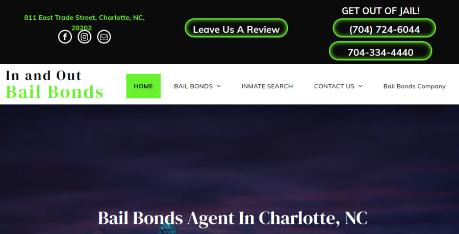 Screenshot of In and Out Bail Bonds website