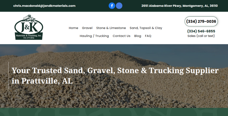 Screenshot of J & K Materials & Trucking Inc website