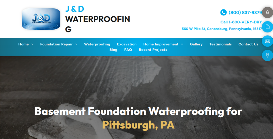Screenshot of J & D Waterproofing & Home Improvements website