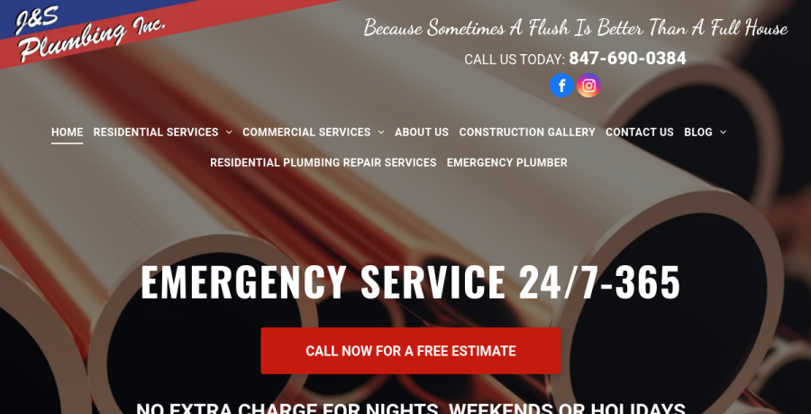 Screenshot of J & S Plumbing Inc website