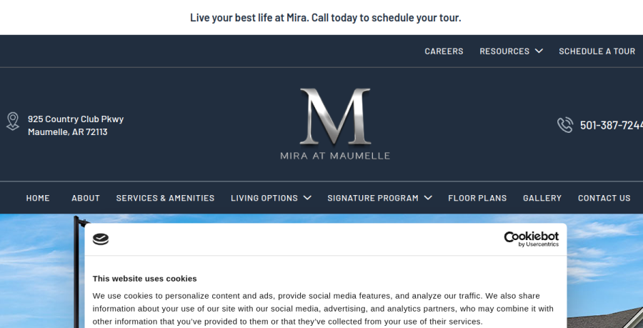 Screenshot of Mira at Maumelle website