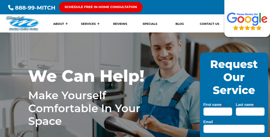 Screenshot of Mitchell Plumbing, Heating and Cooling website