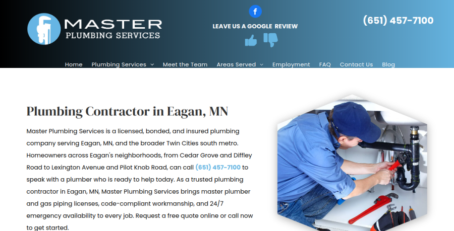 Screenshot of Master Plumbing Services website