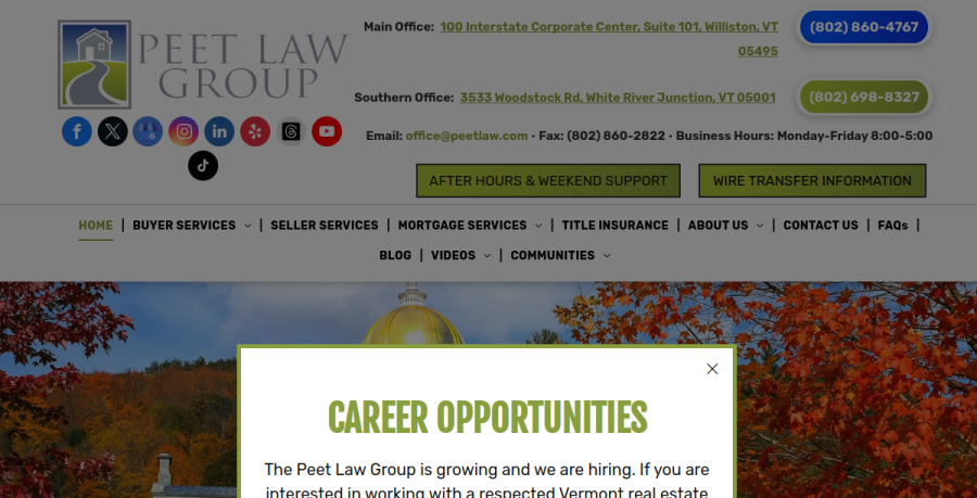 Screenshot of Peet Law Group website