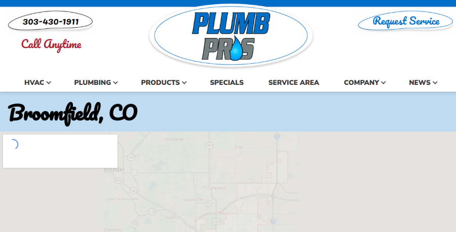 Screenshot of Plumb Pros Inc website