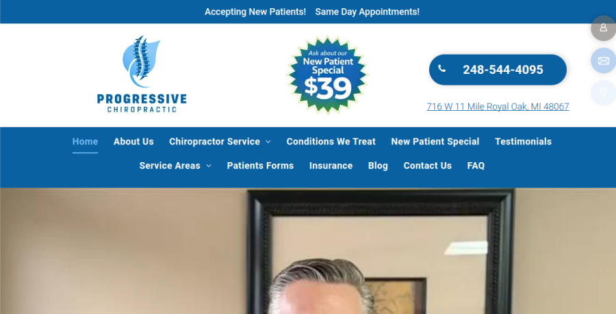 Screenshot of Progressive Chiropractic website