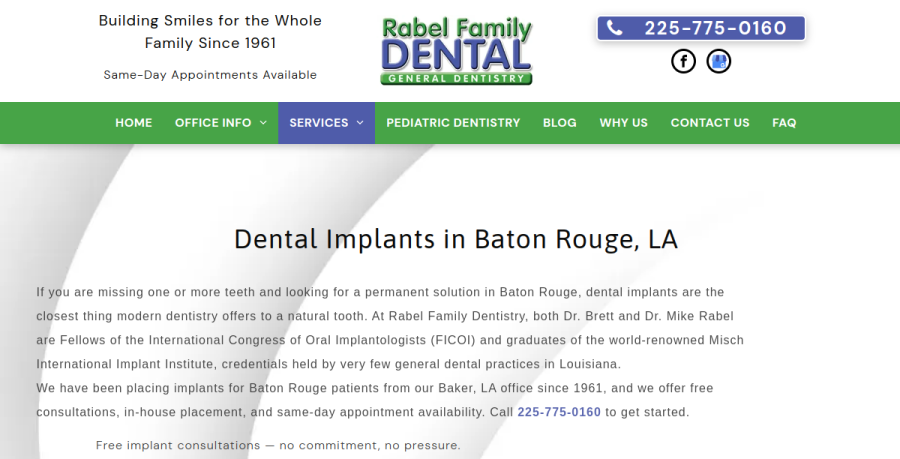 Screenshot of Rabel Family Dentistry website