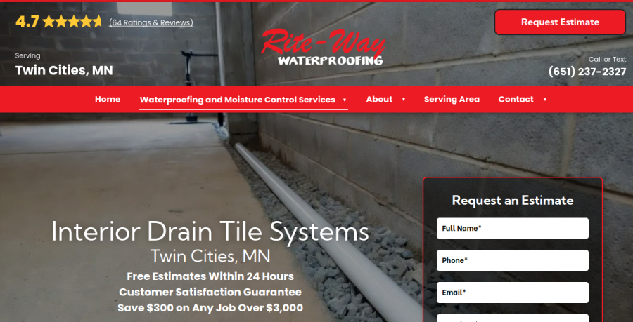Screenshot of Rite-Way Waterproofing website