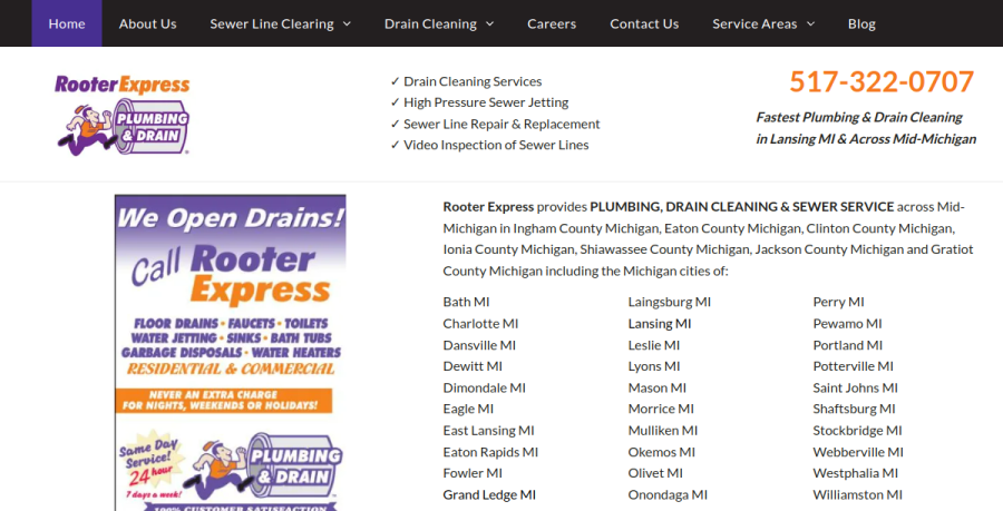 Screenshot of Rooter Express website