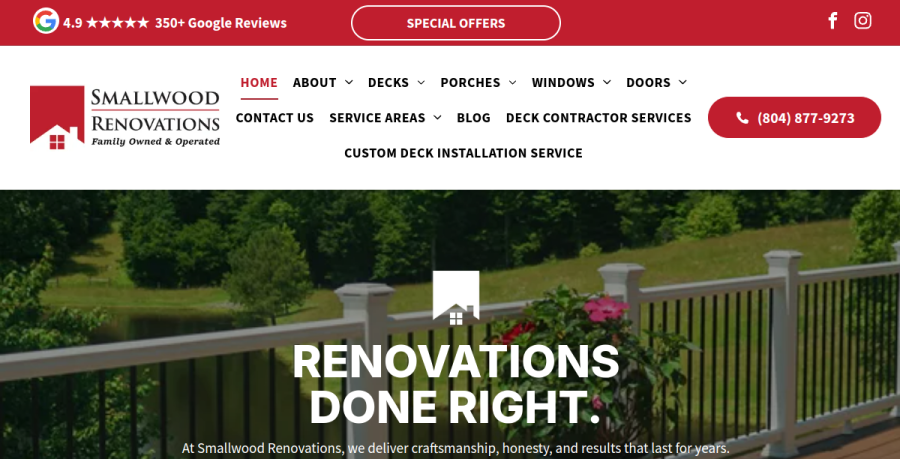 Screenshot of Smallwood Renovations website