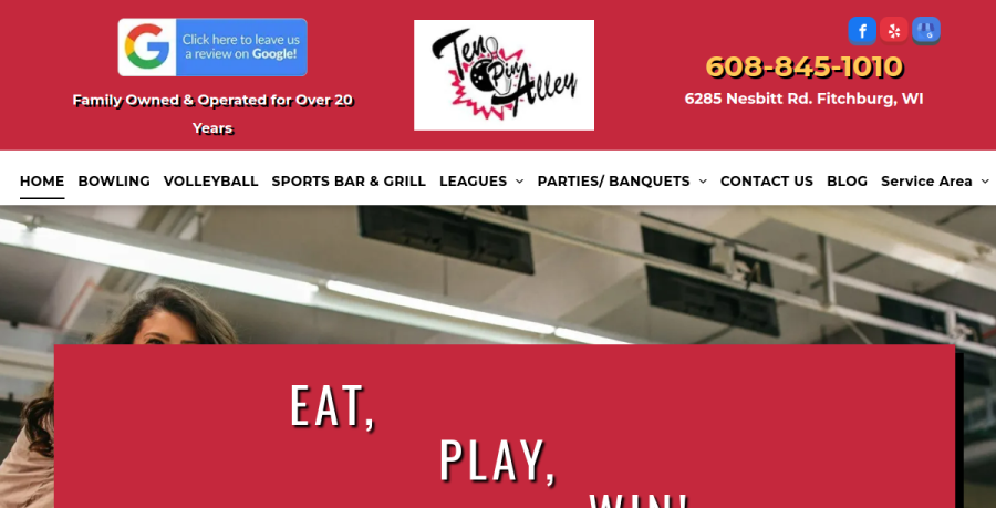 Screenshot of Ten Pin Alley website
