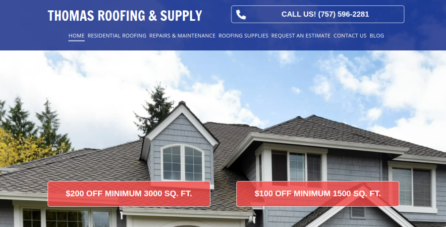 Screenshot of Thomas Roofing & Supply Inc website