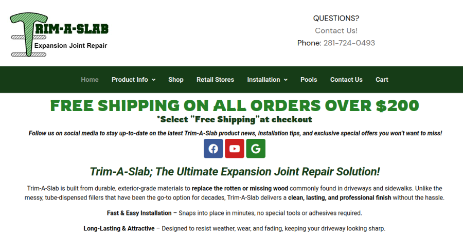 Screenshot of Trim-A-Slab website