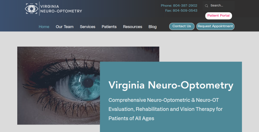 Screenshot of Virginia Neuro Optometry website