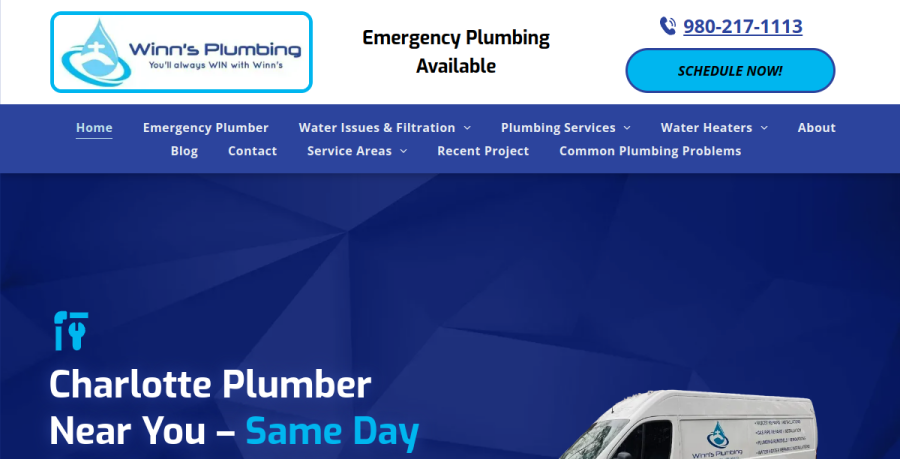 Screenshot of Winn's Plumbing website