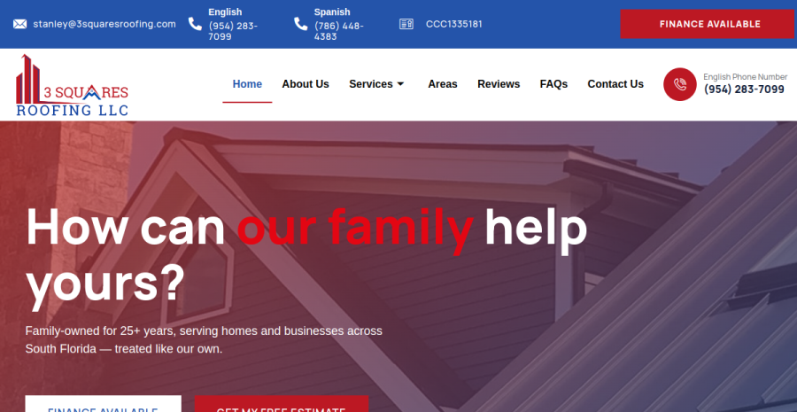 3 Squares Roofing — live website built by Optic Vault Marketing