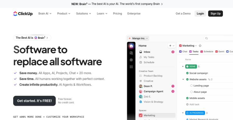 ClickUp website screenshot