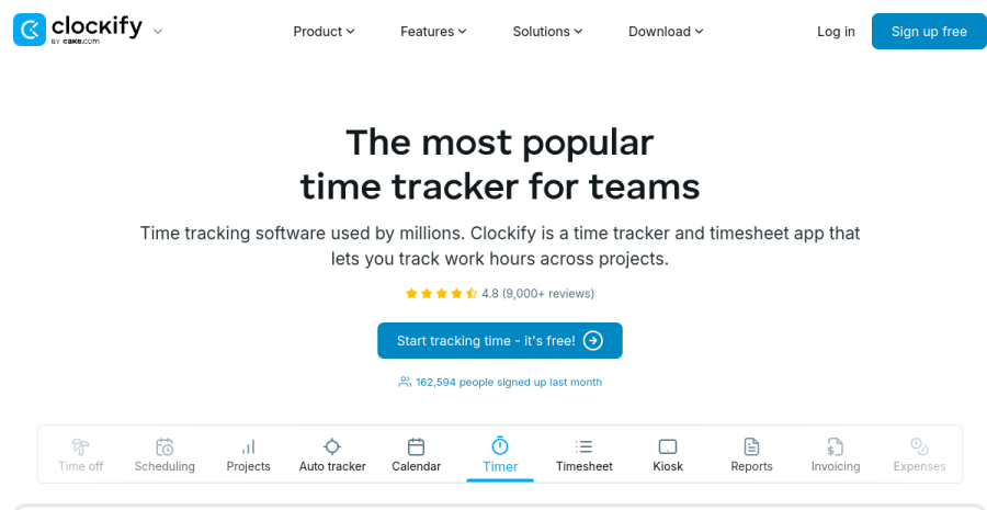 Clockify website screenshot