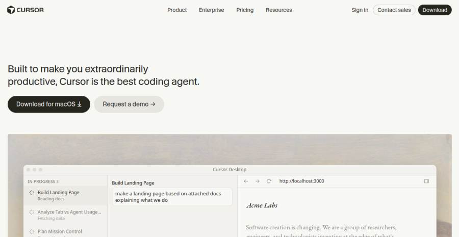 Cursor website screenshot