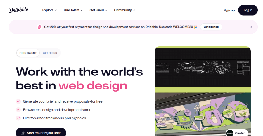 Dribbble 메인 화면