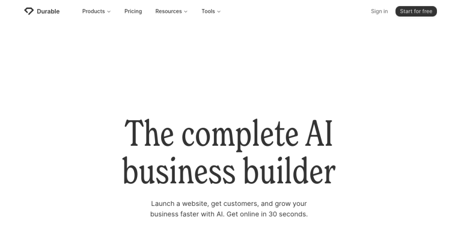 Durable website screenshot