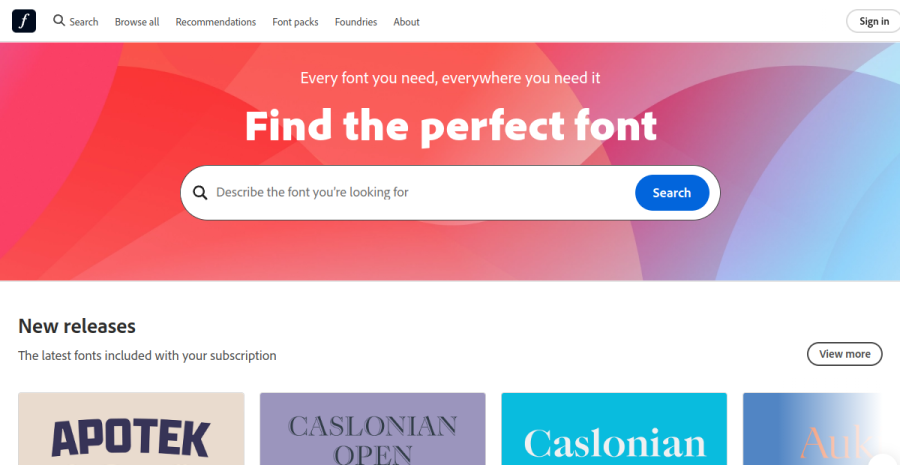 Adobe Fonts 메인 화면