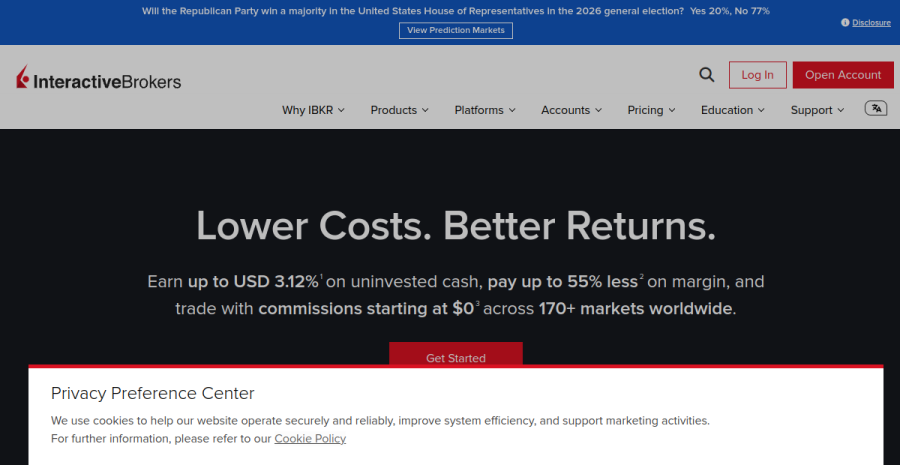 Interactive Brokers website screenshot