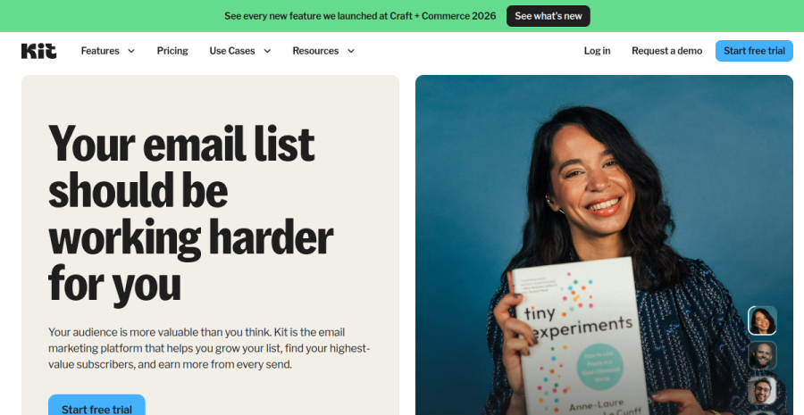 Kit (formerly ConvertKit) website screenshot