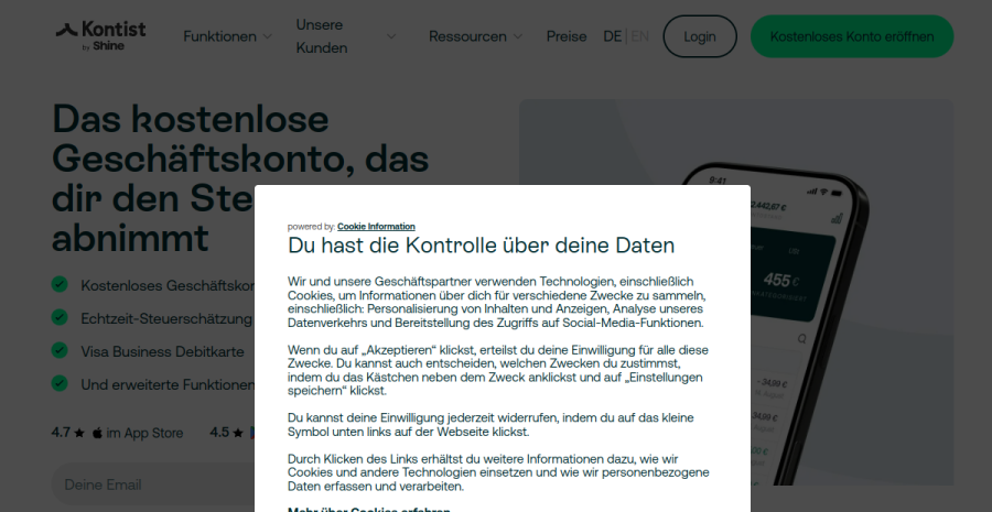 Kontist website screenshot