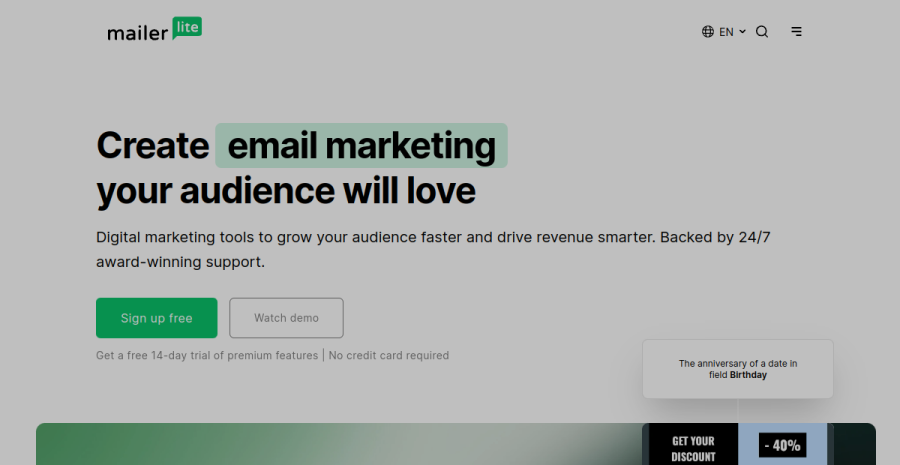 MailerLite website screenshot