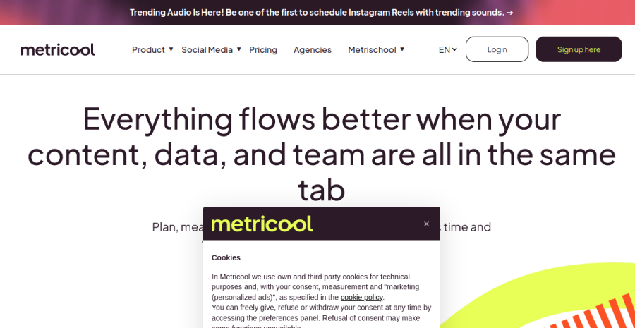 Metricool website screenshot