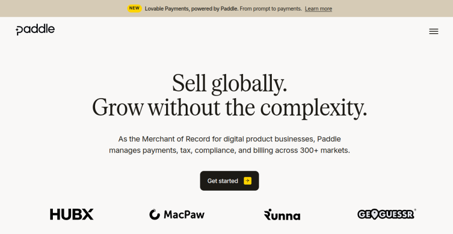 Paddle website screenshot